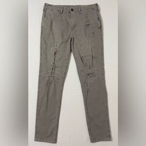 American Eagle Flex Slim Lived-in Khaki Pants Distressed Destroyed Beige 32x34